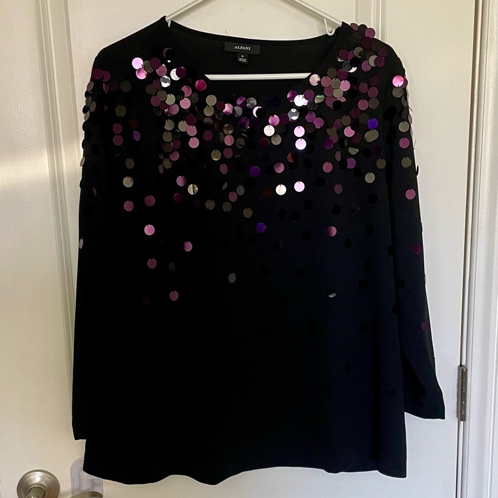 ⭐️HP⭐️ Alfani Black and Purple Sequin Women's Blouse